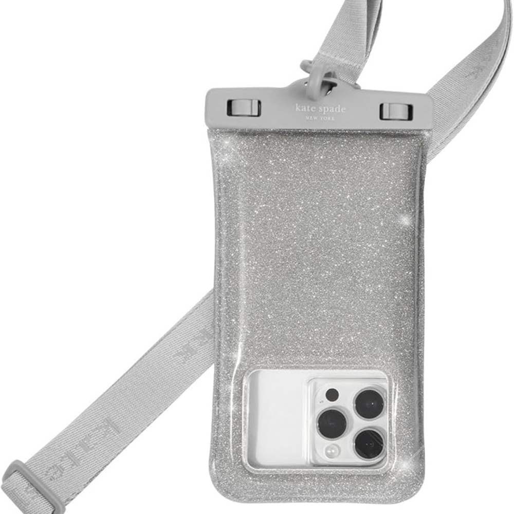 Kate spade waterproof IP68 floating sivler sparkle phone pouch lanyard bag